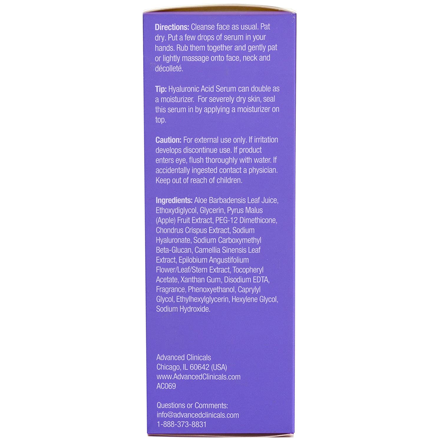 Advanced Clinicals Hyaluronic Serum, 1.75 fl oz (52 ml)
