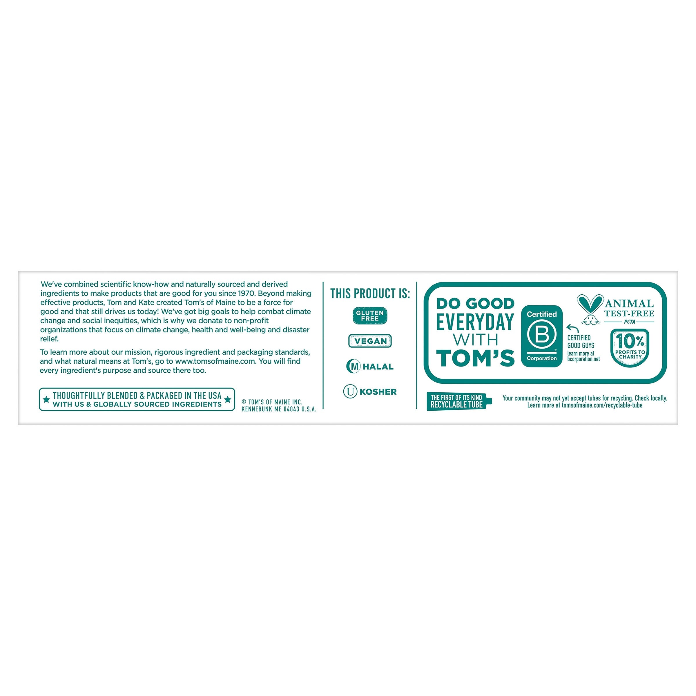 Tom's of Maine Natural Fluoride-Free Antiplaque & Whitening Toothpaste, Peppermint, 4.7 OZ (133 g) - Vegan, Halal, Kosher, Gluten-Free, Cruelty Free
