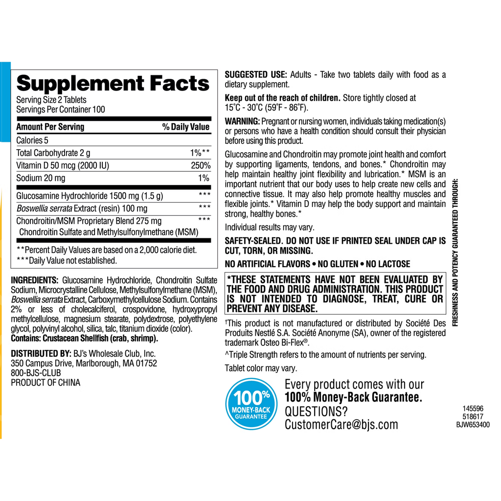 Berkley Jensen Glucosamine + Chondroitin Complex, with Vitamin D3, 200 Tablets