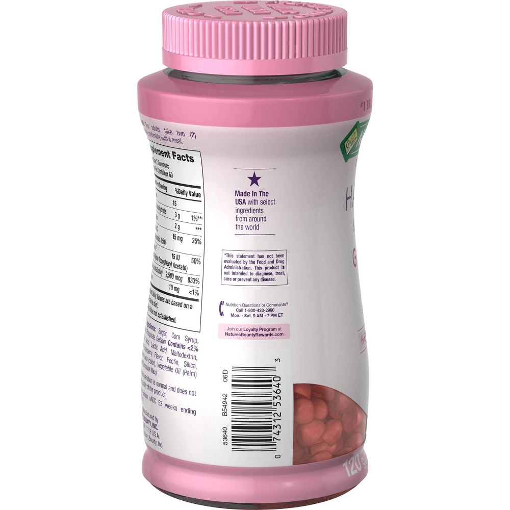 Nature's Bounty Hair Skin & Nails Gummy Vitamins, Strawberry, 120 Gummies