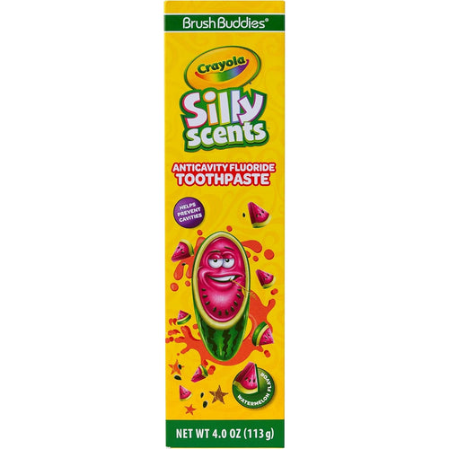 Crayola Silly Scents toothpaste box on a white background