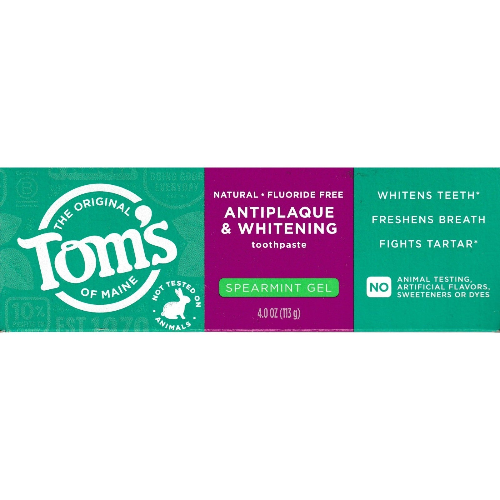 Tom's of Maine Natural Antiplaque Whitening Spearmint Toothpaste 4 OZ, Vegan