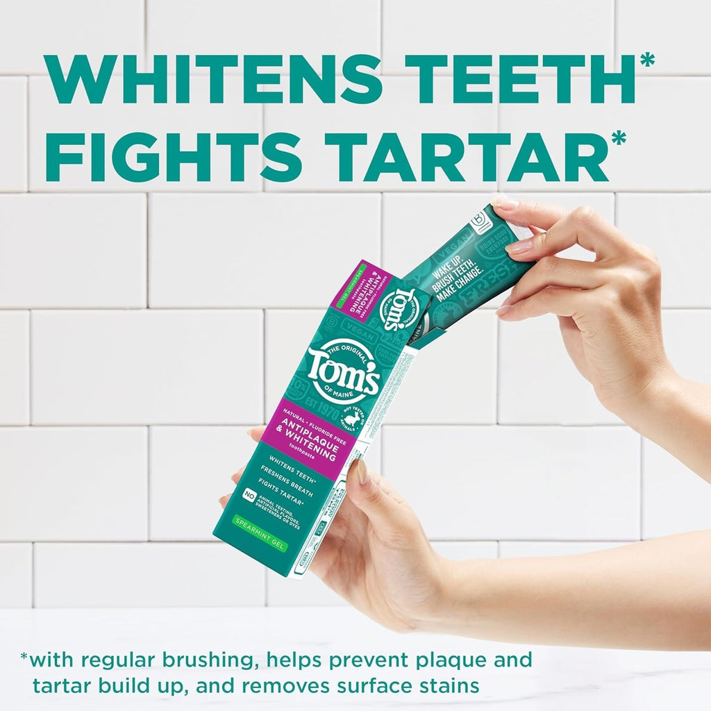 Tom's of Maine Natural Antiplaque Whitening Spearmint Toothpaste 4 OZ, Vegan