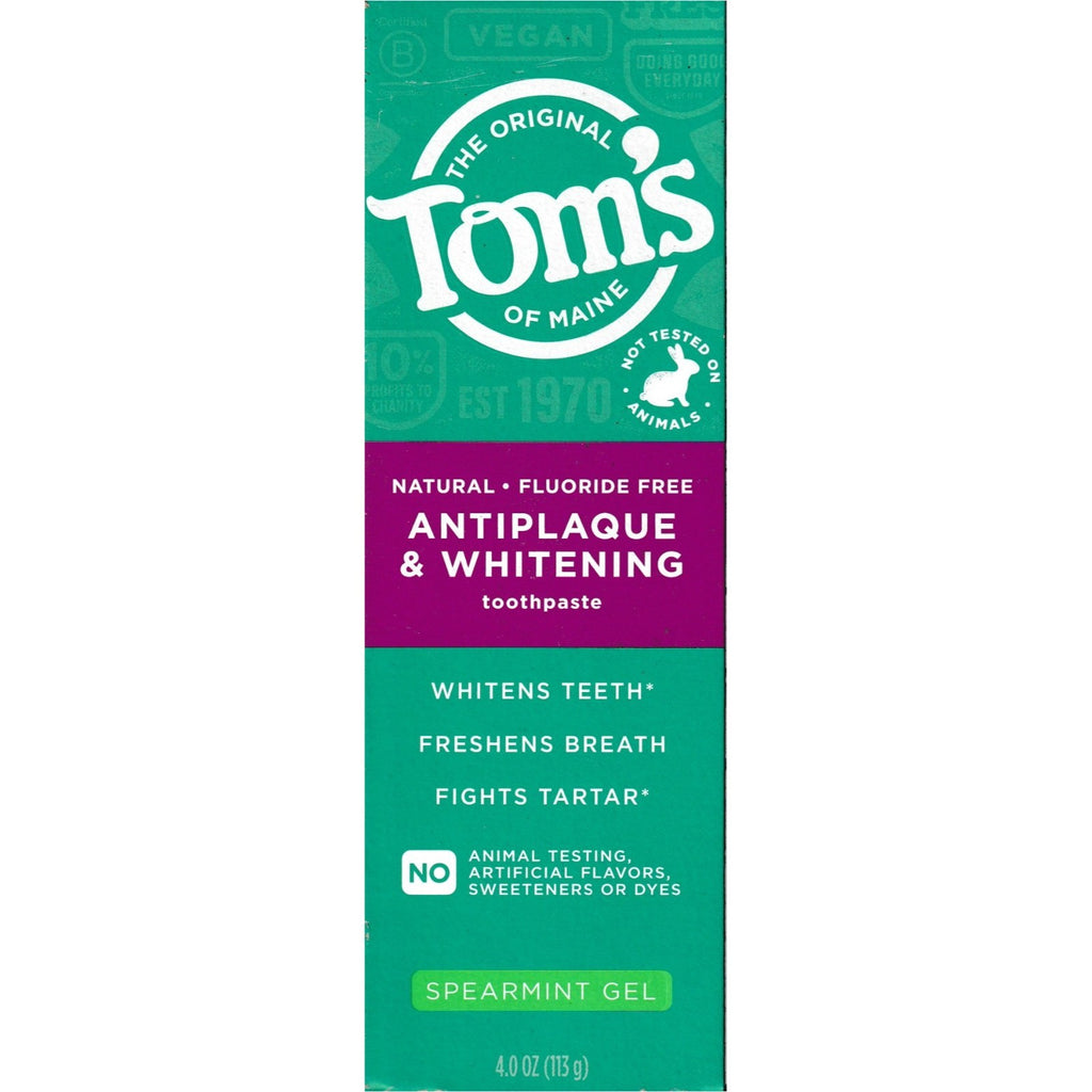 Tom's of Maine Natural Antiplaque Whitening Spearmint Toothpaste 4 OZ, Vegan